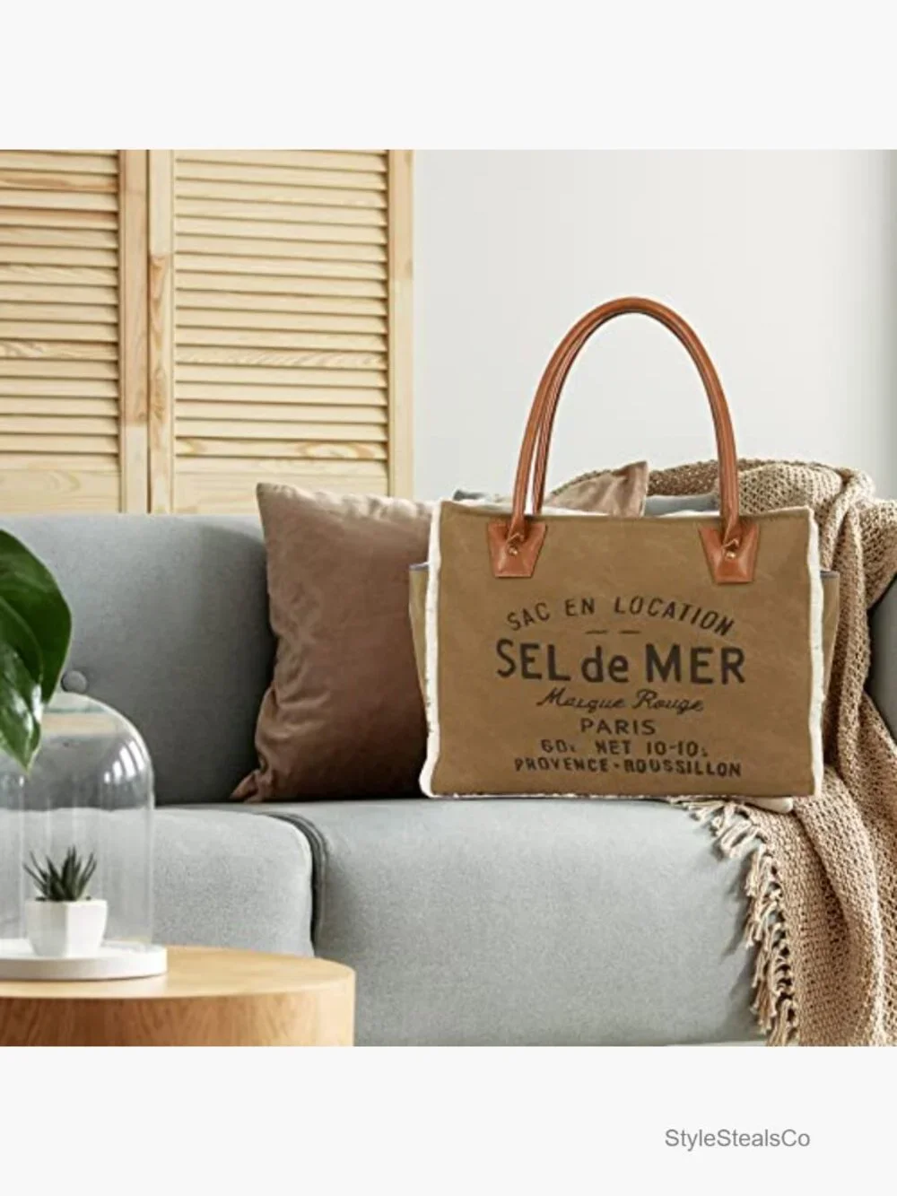 Upcycled Canvas Leather Tote Bag Sel De Mer Hobo Shoulder Purse
